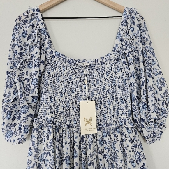 NWT Supernatural by Secret Mission blue floral puff sleeve dress size S - Picture 5 of 10